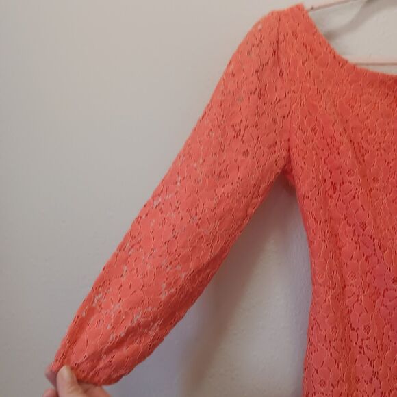 Charming Charlie Mini Lace Dress Small 3/4 Sleeve Full Zip Orange - Picture 8 of 11